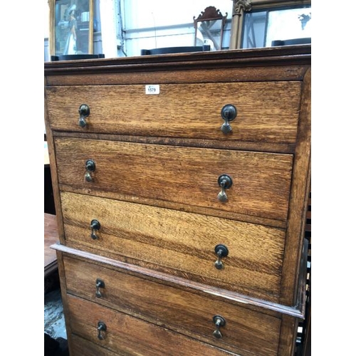 1579 - OAK SEVEN DRAWER CHEST OF DRAWERS WITH BRASS HANDLES, 83 X 150 X 43CM / ALL LOTS ARE LOCATED IN SL0 ... 