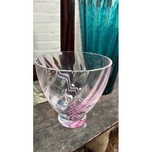 1757 - FOUR GLASS VASES INCLUDING A TALL SQUARE LILY VASE, 70CM HIGH  / ALL LOTS ARE LOCATED IN SL0 9LG, RE... 