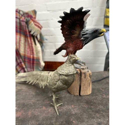 1761 - BRASS PHEASANT AND CARVED WOODEN EAGLE  / ALL LOTS ARE LOCATED IN SL0 9LG, REGRETFULLY WE DO NOT OFF... 