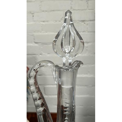 1762 - LARGE CUT GLASS WINE JUG WITH UNUSUAL STOPPER, 44CM HIGH AND FRENCH STYLE CERAMIC URN VASE  / ALL LO... 