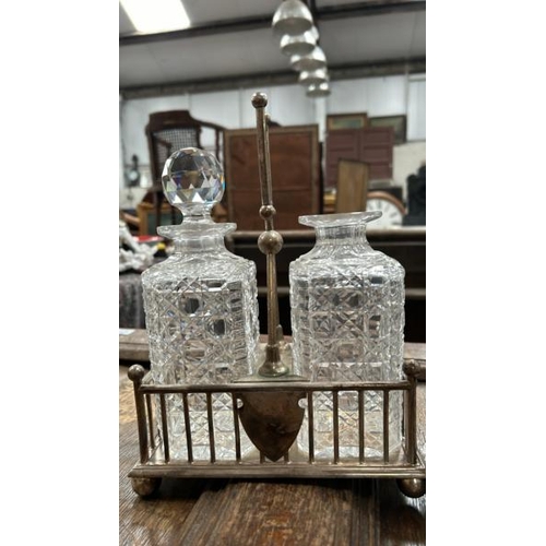 1765 - THREE SETS OF CUT GLASS DECANTERS IN PLATED HOLDERS  / ALL LOTS ARE LOCATED IN SL0 9LG, REGRETFULLY ... 