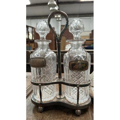 1765 - THREE SETS OF CUT GLASS DECANTERS IN PLATED HOLDERS  / ALL LOTS ARE LOCATED IN SL0 9LG, REGRETFULLY ... 