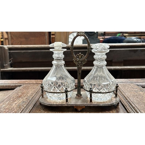 1765 - THREE SETS OF CUT GLASS DECANTERS IN PLATED HOLDERS  / ALL LOTS ARE LOCATED IN SL0 9LG, REGRETFULLY ... 