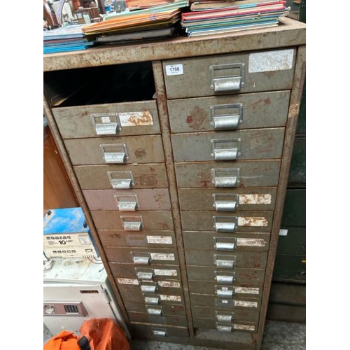 1798 - TWENTY EIGHT COMPARTMENT METAL STORAGE CABINET, MISSING TWO DRAWERS, 138CM (H) X 64CM (W) X 48.5CM (... 