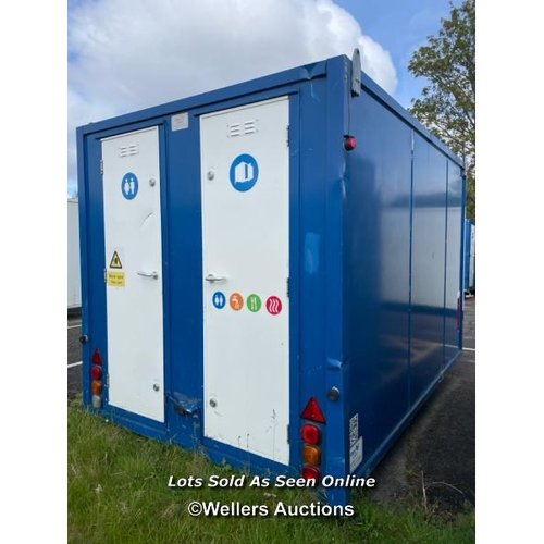 1005 - 6 PERSON 12 X 7.5FT AJC EASY CABIN TOWABLE WELFARE UNIT, INCLUDES WASH BASIN, KETTLE, MICROWAVE, SEA... 