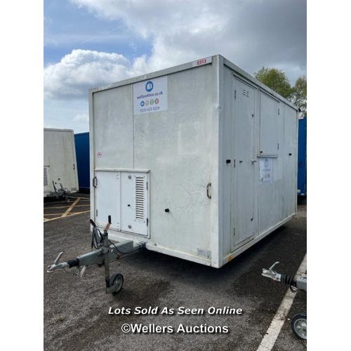 1007 - 6 PERSON 12 X 7.5FT AJC EASY CABIN TOWABLE WELFARE UNIT, INCLUDES WASH BASIN, KETTLE, MICROWAVE, SEA... 