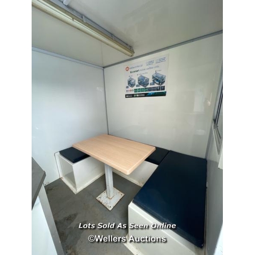 1007 - 6 PERSON 12 X 7.5FT AJC EASY CABIN TOWABLE WELFARE UNIT, INCLUDES WASH BASIN, KETTLE, MICROWAVE, SEA... 