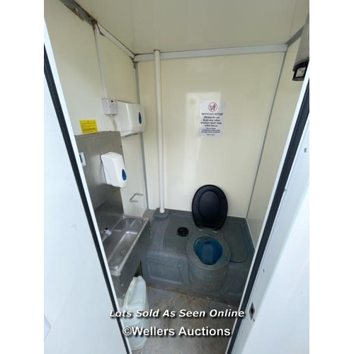 1009 - 6 PERSON 12 X 7.5FT AJC EASY CABIN TOWABLE WELFARE UNIT, INCLUDES WASH BASIN, KETTLE, MICROWAVE, SEA... 