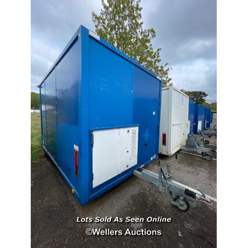 1010 - 6 PERSON 12 X 7.5FT AJC EASY CABIN TOWABLE WELFARE UNIT, INCLUDES WASH BASIN, KETTLE, MICROWAVE, SEA... 