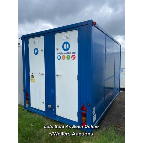 1010 - 6 PERSON 12 X 7.5FT AJC EASY CABIN TOWABLE WELFARE UNIT, INCLUDES WASH BASIN, KETTLE, MICROWAVE, SEA... 