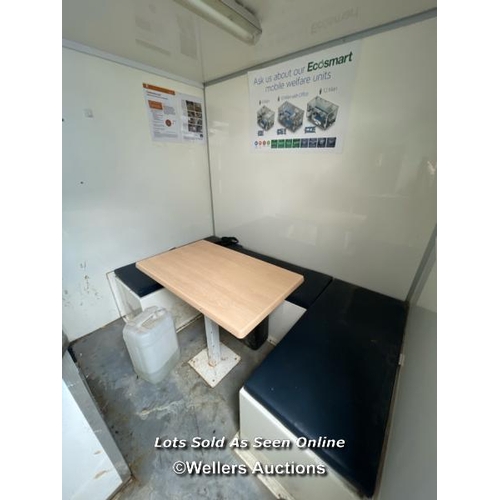 1014 - 6 PERSON 12 X 7.5FT AJC EASY CABIN TOWABLE WELFARE UNIT, INCLUDES WASH BASIN, KETTLE, MICROWAVE, SEA... 