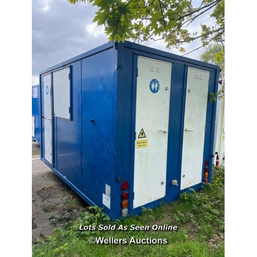 1015 - 6 PERSON 12 X 7.5FT AJC EASY CABIN TOWABLE WELFARE UNIT, INCLUDES WASH BASIN, KETTLE, MICROWAVE, SEA... 