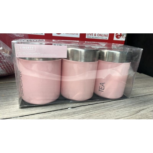 5376 - PREMIER HOUSEWARES 507460 LIBERTY TEA/COFFEE/SUGAR CANISTERS, LIGHT PINK, SET OF 3, 10 X 10 X 13 CM ... 