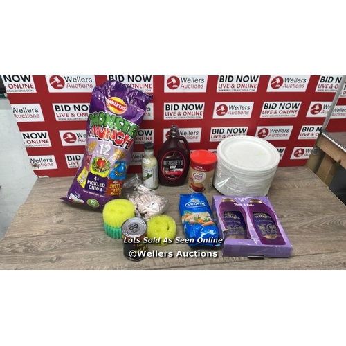 6110 - MIXED LOT INCL. HERSHEYS SYRUP, COFFEE MATE & MONSTER MUNCH