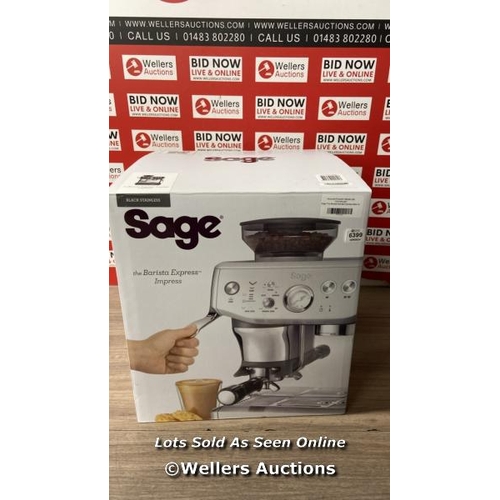 6399 - SAGE THE BARISTA EXPRESS IMPRESS BEAN TO CUP COFFEE MACHINE IN BLACK STAINLESS STEEL (SES876BST4GUK1... 