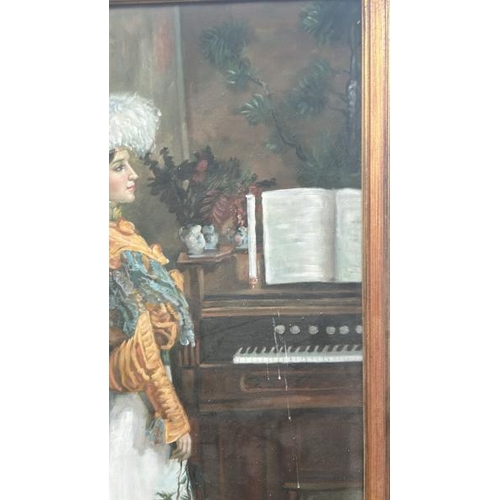 1807 - LARGE GILT FRAMED OIL ON CANVAS, PORTRAIT OF VICTORIAN LADY AT HOME, UNSIGNED. 80 X 105CM INC. FRAME