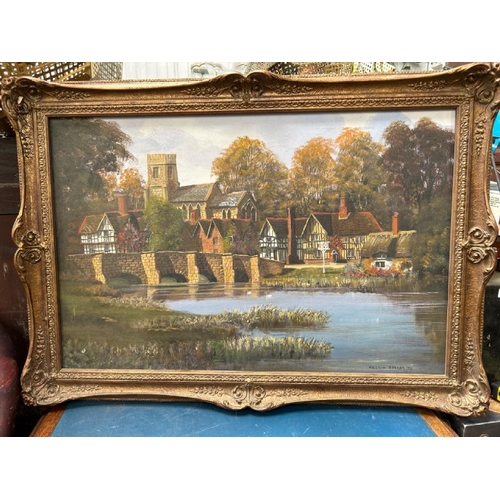 1816 - GILT FRAMED OIL ON CANVAS OF ALRESFORD, KENT, SIGNED 'MALCOLM GEARING 76'. 105 X 74CM INC. FRAME