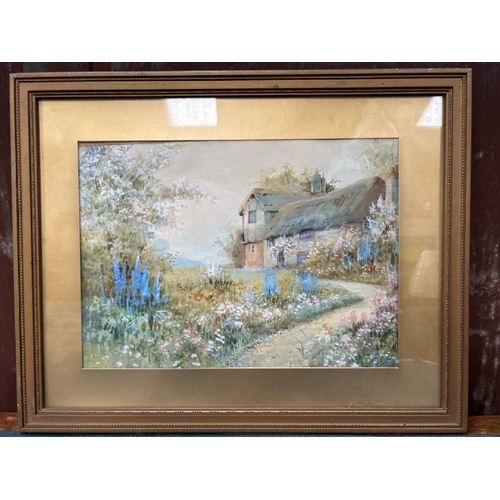 1818 - FRAMED WATERCOLOUR OF A THATCHED COTTAGE,  SIGNED 