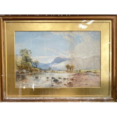 1825 - FREDERICK 'FRED' TUCKER (1880- 1915) LARGE FRAMED WATERCOLOUR DEPICTING MOUNTAINS AND STREAM, SIGNED... 