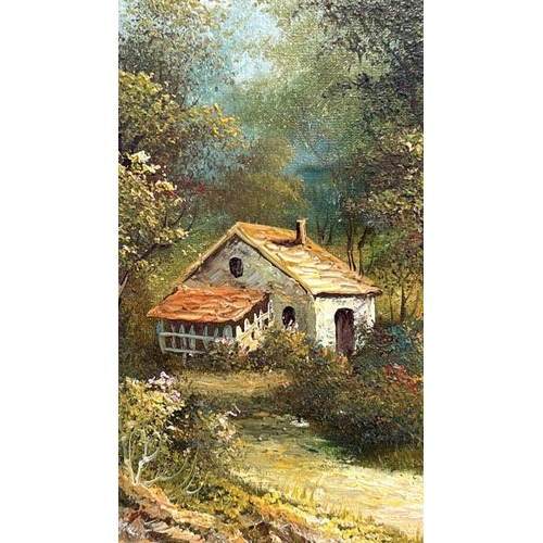 1826 - FRAMED OIL ON CANVAS DEPICTING HOUSE BY A LAKE, SIGNED I. CAFIER. 59 X 69CM INC. FRAME