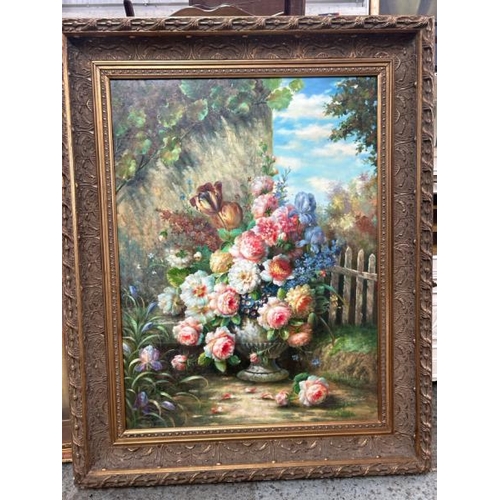 1831 - THOMAS ALEXANDER GILT FRAMED OIL ON CANVAS DEPICTING FLOWERS, SIGNED T. ALEXANDER. 112 X 129CM INC. ... 