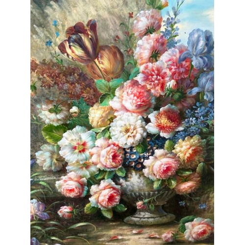 1831 - THOMAS ALEXANDER GILT FRAMED OIL ON CANVAS DEPICTING FLOWERS, SIGNED T. ALEXANDER. 112 X 129CM INC. ... 