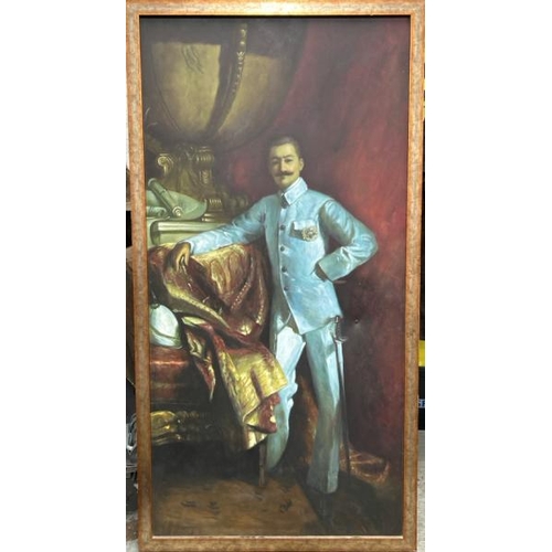 1835 - VERY LARGE FRAMED PORTRAIT OF A MILITARY MAN, UNSIGNED. SOME DAMAGE TO CANVAS. 100 X 193CM INC. FRAM... 