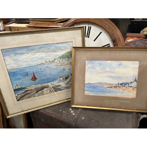 1837 - TWO FRAMED WATERCOLOURS OF COASTAL SCENES, ONE INDISTINCTLY SIGNED AND THE OTHER UNSIGNED. LARGEST 6... 