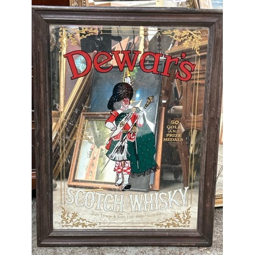 1842 - DEWAR'S SCOTCH WHISKY ADVERTISING MIRROR IN WODDEN FRAME. PUB INTEREST. 48 X 63CM INC. FRAME