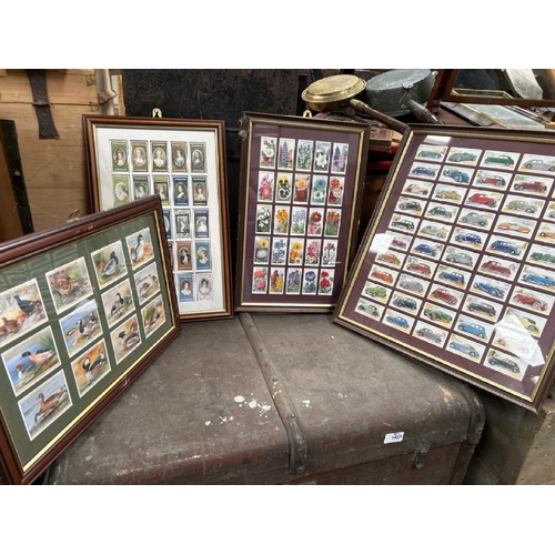 1844 - FOUR FRAMED SETS OF CIGARETTE CARDS INC AUTOMOBILES, BIRDS, FLOWERS AND PORTRAITS BY VARIOUS COMPANI... 