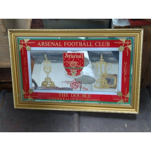 1847 - ARSENAL FC 'THE DOUBLE' ADVERTISING MIRROR IN WOODEN FRAME. PUB INTEREST.56 X 36CM INC. FRAME