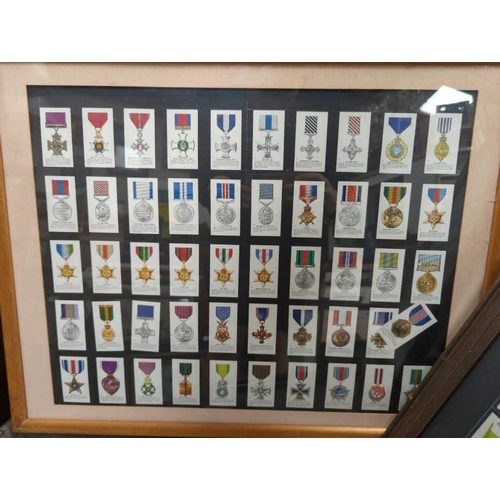 1848 - TWO FRAMED SETS OF MOUNTED CIGARETTE CARDS INC. MEDALS AND WORLD FLAGS. BRANDS UNKNOWN. LARGEST 63 X... 