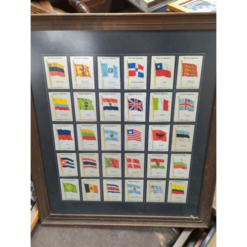 1848 - TWO FRAMED SETS OF MOUNTED CIGARETTE CARDS INC. MEDALS AND WORLD FLAGS. BRANDS UNKNOWN. LARGEST 63 X... 