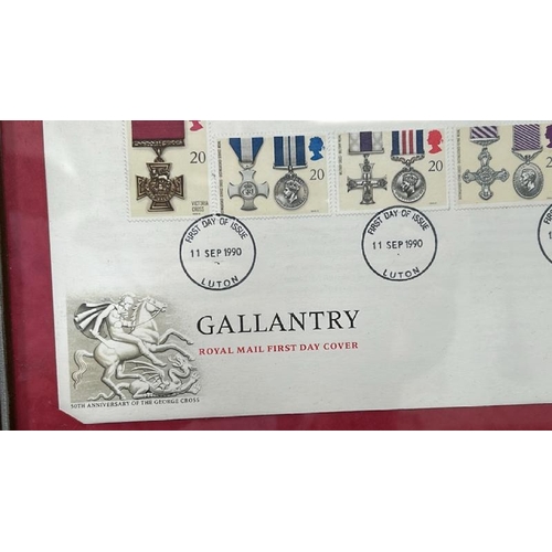 1849 - THREE FRAMED FIRST DAY COVERS, ONE CONTAINING 40TH ANNIVERSARY OF THE LIBERATION OF POW CAMP 'COLDIT... 