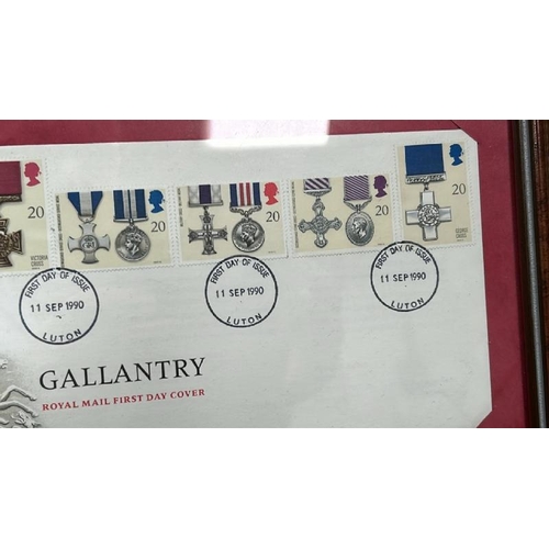 1849 - THREE FRAMED FIRST DAY COVERS, ONE CONTAINING 40TH ANNIVERSARY OF THE LIBERATION OF POW CAMP 'COLDIT... 