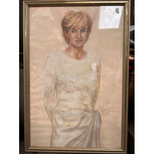 1850 - FRAMED COLOURED CHARCOAL ON PAPER PORTRAIT OF DIANA PRINCESS OF WALES, SIGNED THEO MARCH 1997. 44 X ... 