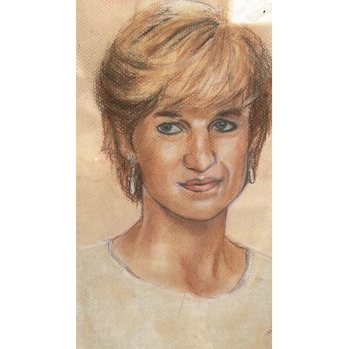 1850 - FRAMED COLOURED CHARCOAL ON PAPER PORTRAIT OF DIANA PRINCESS OF WALES, SIGNED THEO MARCH 1997. 44 X ... 