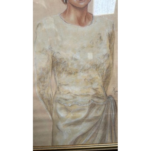 1850 - FRAMED COLOURED CHARCOAL ON PAPER PORTRAIT OF DIANA PRINCESS OF WALES, SIGNED THEO MARCH 1997. 44 X ... 