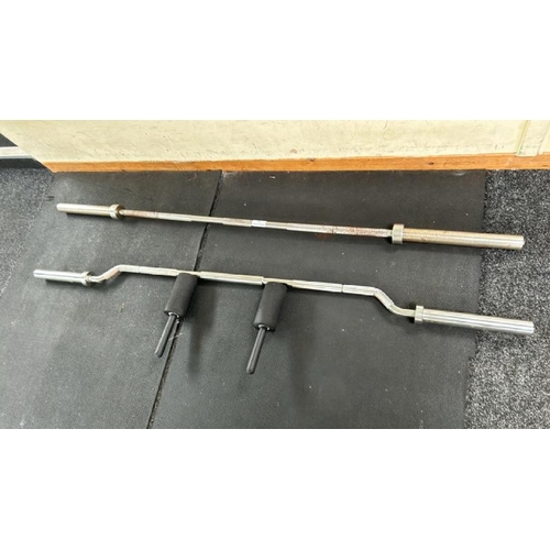 25 - X1 STRAIGHT OLYMPIC BARBELL AND X1 OLYMPIC SAFETY BARBELL, EACH APPROX 220CM (L)