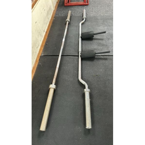 25 - X1 STRAIGHT OLYMPIC BARBELL AND X1 OLYMPIC SAFETY BARBELL, EACH APPROX 220CM (L)