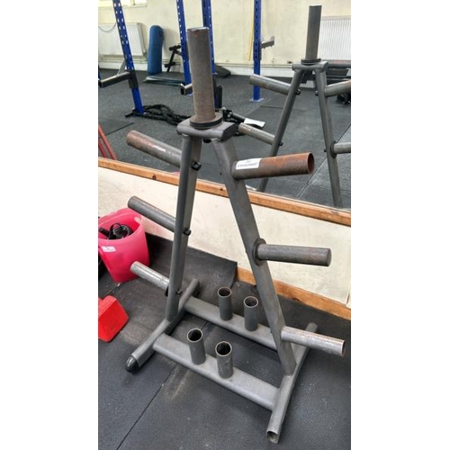 30 - WEIGHT PLATE TREE RACK WITH X4 BARBELL INSERTS, APPROX OVERALL DIMENSIONS 117CM (H) X 70CM (W) X 46C... 