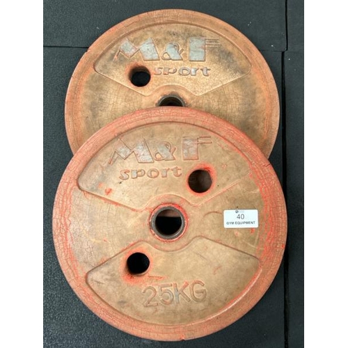 40 - X2 M AND F SPORT 25KG WEIGHT PLATES, APPROX 45CM (DIA)