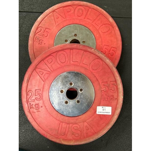 41 - X2 APOLLO USA 25KG WEIGHT PLATES, APPROX 45CM (DIA)