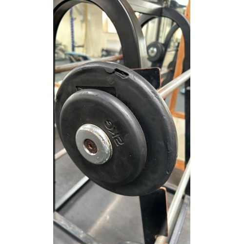 43 - WEIGHT RACK TO INCLUDE 9KG, 14KG, 19KG, 24KG AND 29KG STRAIGHT BARS, RACK DIMENSIONS 125CM (H) X 70C... 