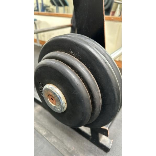 43 - WEIGHT RACK TO INCLUDE 9KG, 14KG, 19KG, 24KG AND 29KG STRAIGHT BARS, RACK DIMENSIONS 125CM (H) X 70C... 