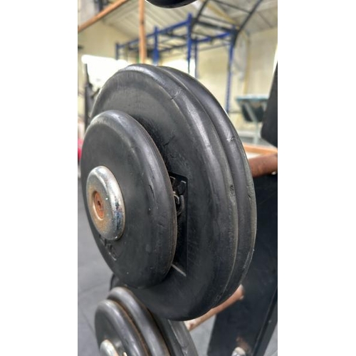 43 - WEIGHT RACK TO INCLUDE 9KG, 14KG, 19KG, 24KG AND 29KG STRAIGHT BARS, RACK DIMENSIONS 125CM (H) X 70C... 