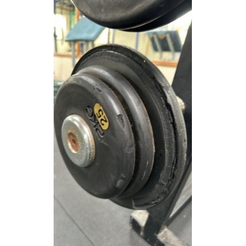 43 - WEIGHT RACK TO INCLUDE 9KG, 14KG, 19KG, 24KG AND 29KG STRAIGHT BARS, RACK DIMENSIONS 125CM (H) X 70C... 