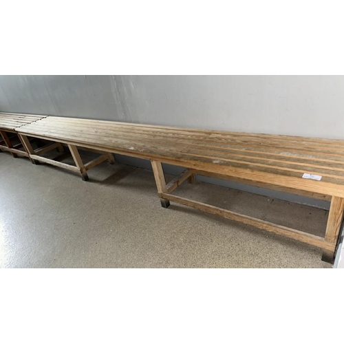 56 - X5 WOODEN BENCHES, LARGEST 45CM (H) X 300CM (L) X 42CM (D)