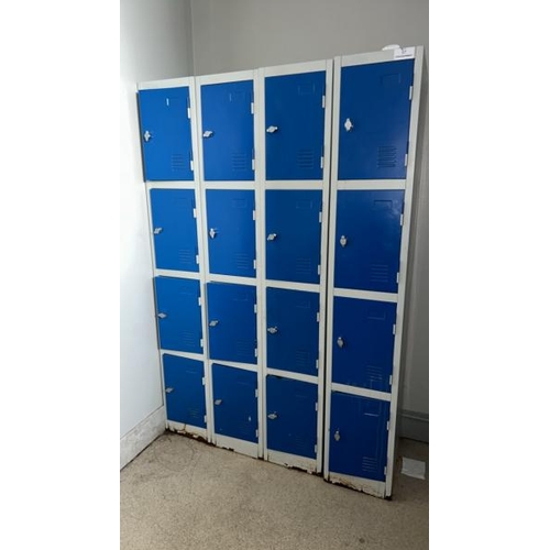 57 - X4 METAL CHANGEROOM LOCKERS, X4 COMPARTMENTS IN EACH, TO BE USED WITH PADLOCKS, EACH LOCKER 180CM (H... 