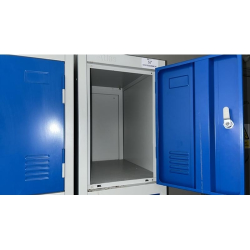 57 - X4 METAL CHANGEROOM LOCKERS, X4 COMPARTMENTS IN EACH, TO BE USED WITH PADLOCKS, EACH LOCKER 180CM (H... 